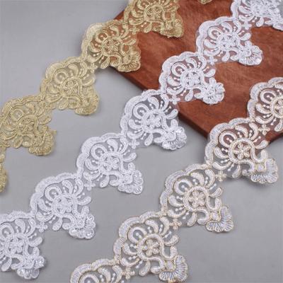 10Yards 9.5cm Width Lace Fabric Trimming Sewing Decoration White Gold Color Beading Car Bone Lace Trimming Accessories