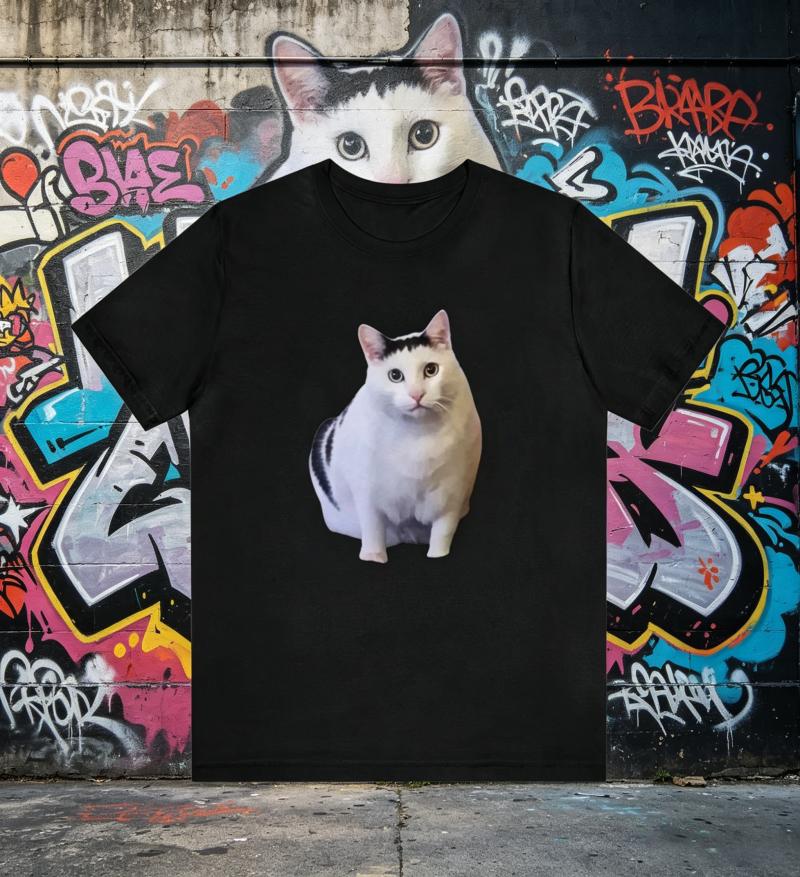 Funny Chubby White Cat Meme Graphic T Shirt Unisex Unisex Cute Pet Animal Print Oversized Short Sleeve Y2k Hip Hop Unisex Tee Top
