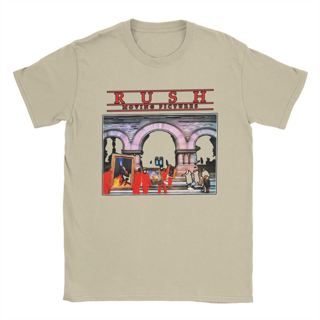 Funny Moving Pictures Rush Band T-Shirts Men Round Collar Pure Cotton T Shirts Short Sleeve Tees Gift Idea Clothing