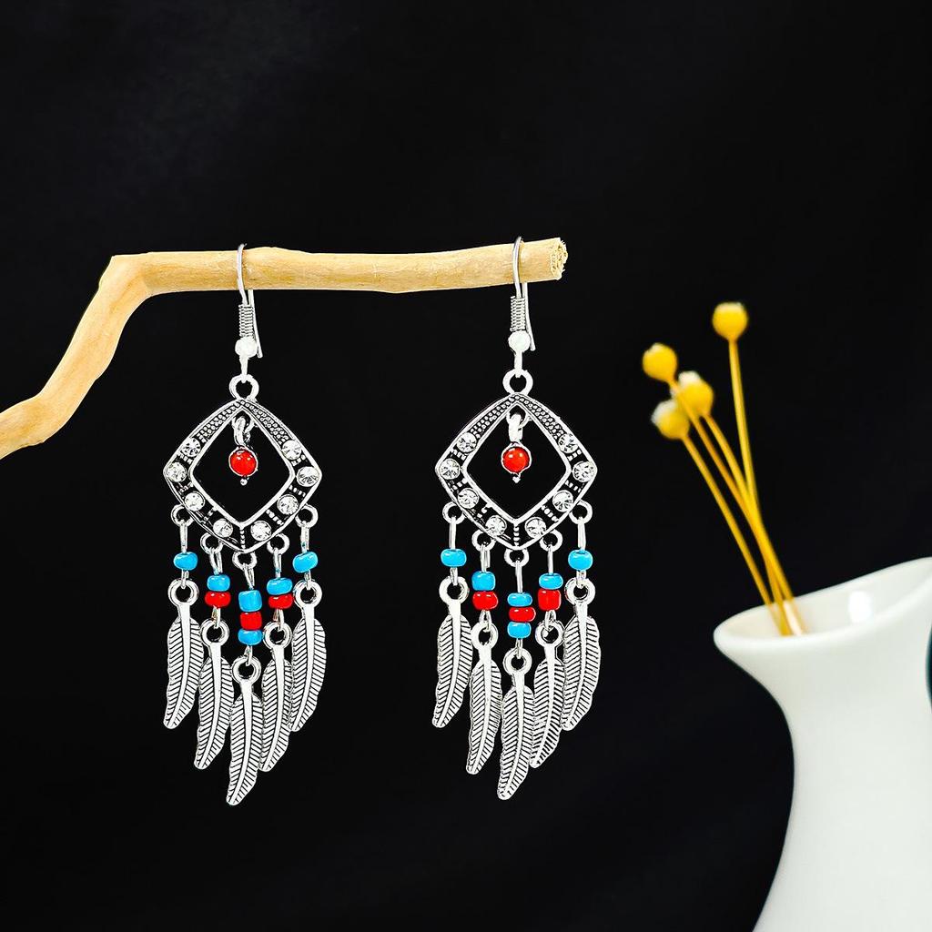 Retro Ethnic Bohemian Turquoise Tassel Earrings for Women