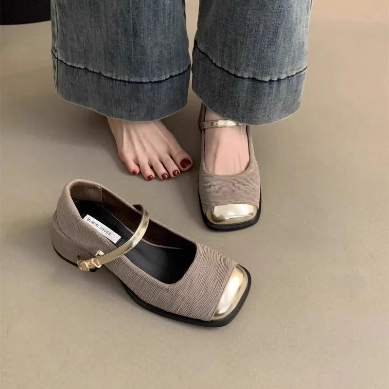 Fashion French Style Block Color Women's Shoes 2024 Spring Autumn New Flat High Heel Shoes Comfortable Commuting Not Tired Feet