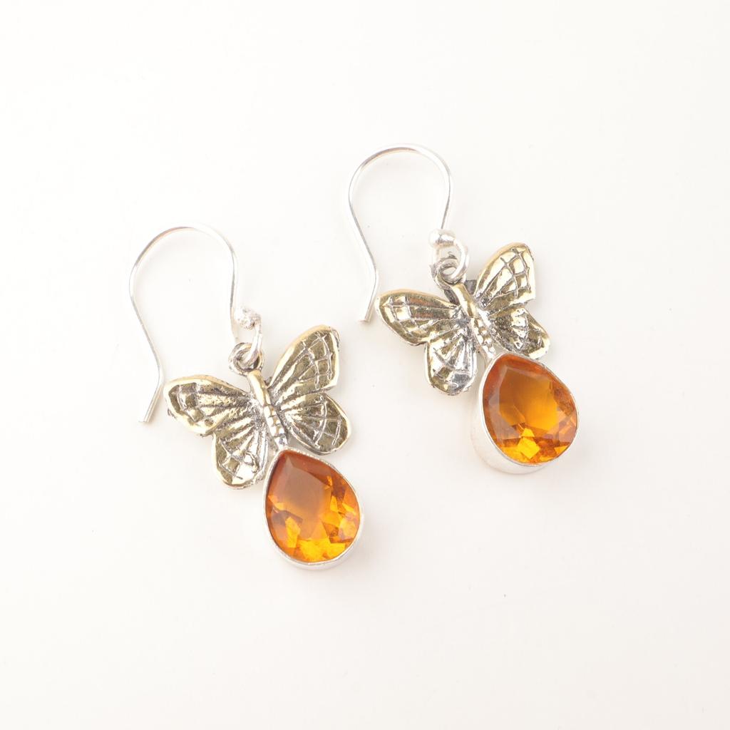Citrine Gemstone 925 Sterling Silver Jewelry Handmade Drop/Dangle Earrings 1.3" EE-155-12