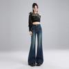 Autumn and Winter Black and Gray Slightly Pulled Jeans Women's New Autumn High-waisted Thin Small Flared Pants