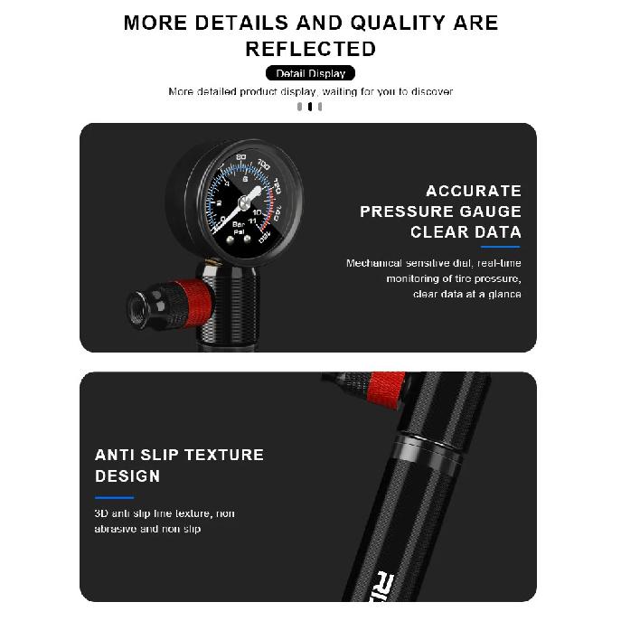 RIDERACE Bicycle Pump With Gauge Portable Aluminum Alloy Hand Tire Air Inflator Bike Air Shock Pump AV FV Presta Schrader Valve