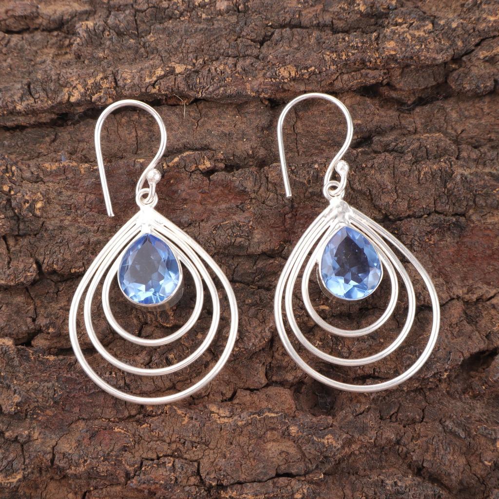 Natural Tanzanite Gemstone 925 Sterling Silver Handmade Earrings 1.80" For Her EE-31-8