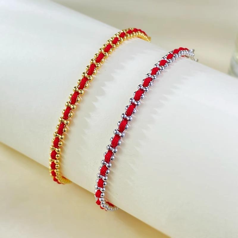 Bracelet Tendance Rouge en Corde pour Femmes, Bijoux à Transfert Chanceux, Bracelet Manchette Design Créatif de Niche