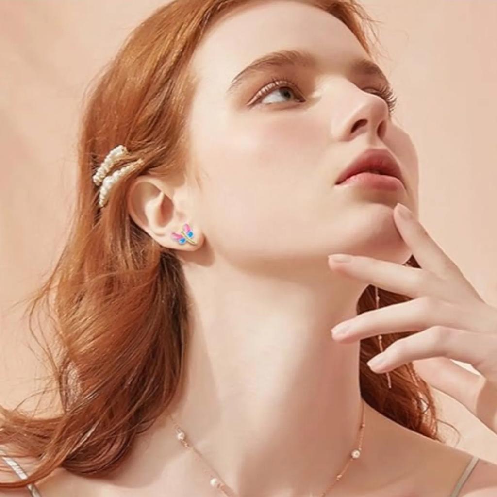 Bobisty 3 Pairs Stainless Steel Screw Back Earrings for Women CZ Heart Butterfly Ball Earrings Cat Rainbow Stud Earrings Set
