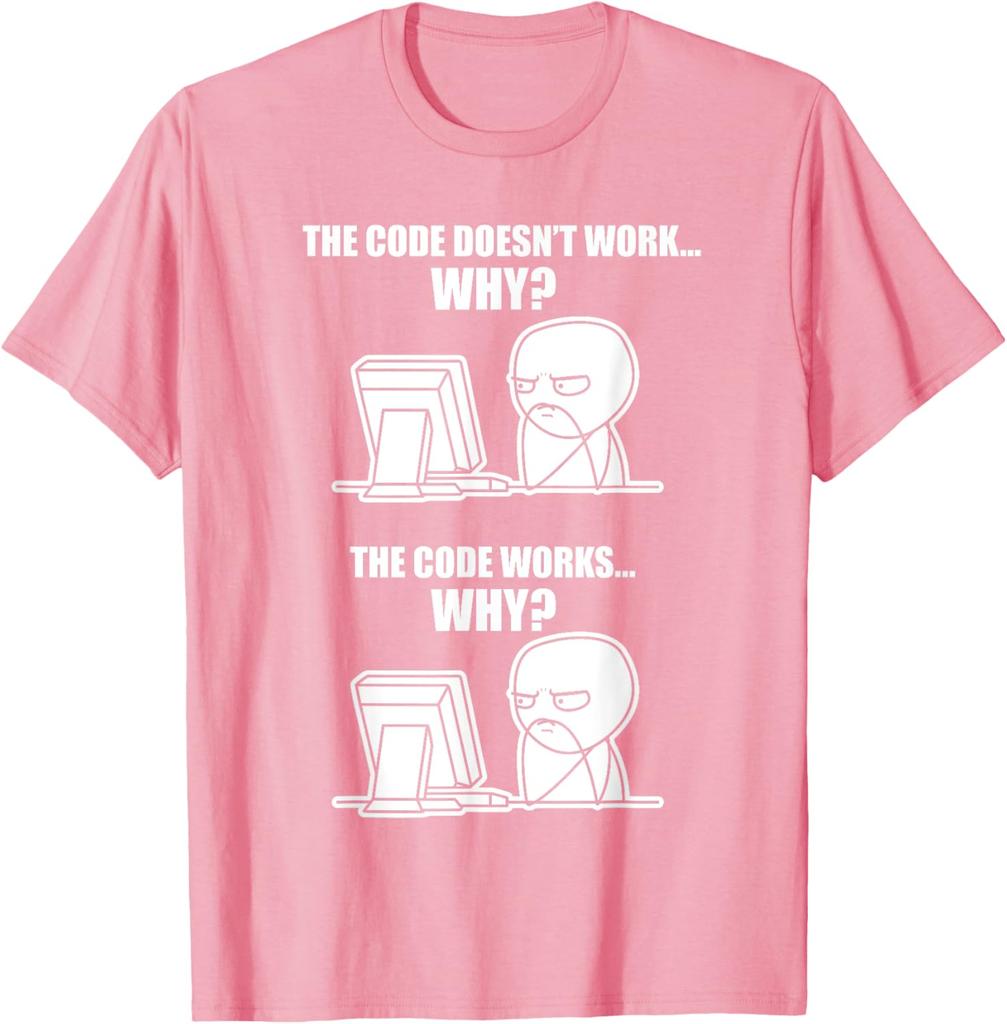 Funny Programmer Code Works Why Meme TShirt Men Short Sleeve Crew Neck Cotton Tee