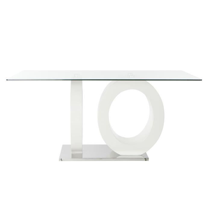 Table de salle à manger - 160x90 cm - Verre transparent - MDF blanc - Rectangulaire