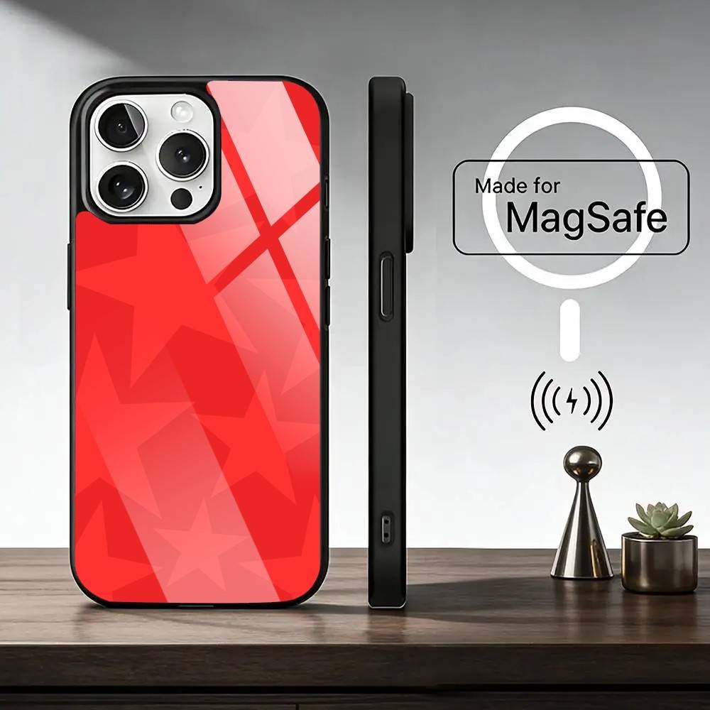 Ins Korea R-Red Stars   Phone Case For iPhone17,16,15,14,13,12,11 Plus,Pro Magnetic with Magsafe Wireless Charging