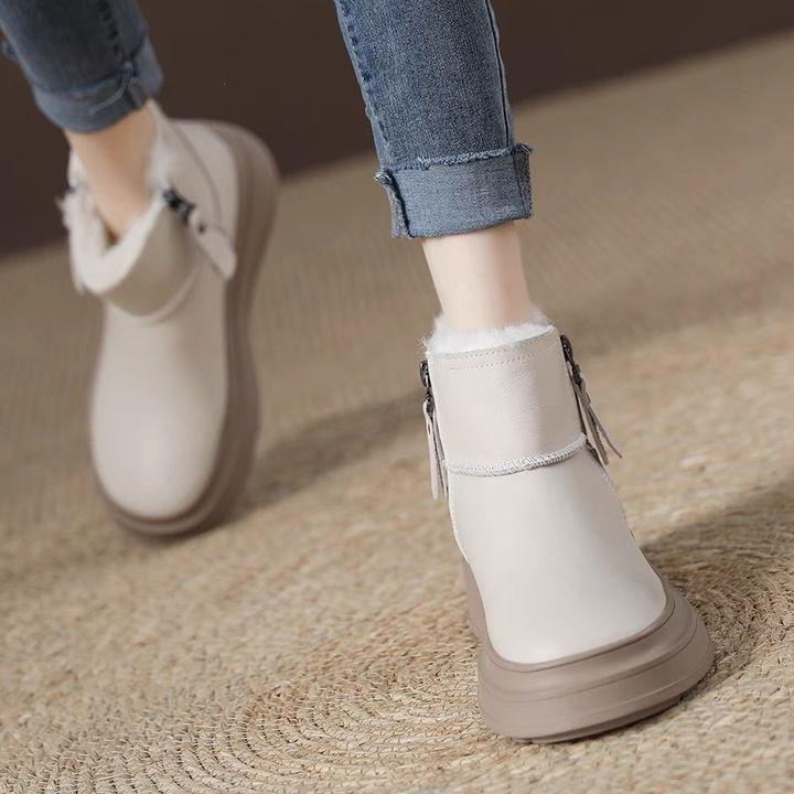 White Snow Boots Women's Fleece Thickened Non-slip Short Boots 2025 Winter New Super Cold Resistant Warm Northeast Cotton Shoes