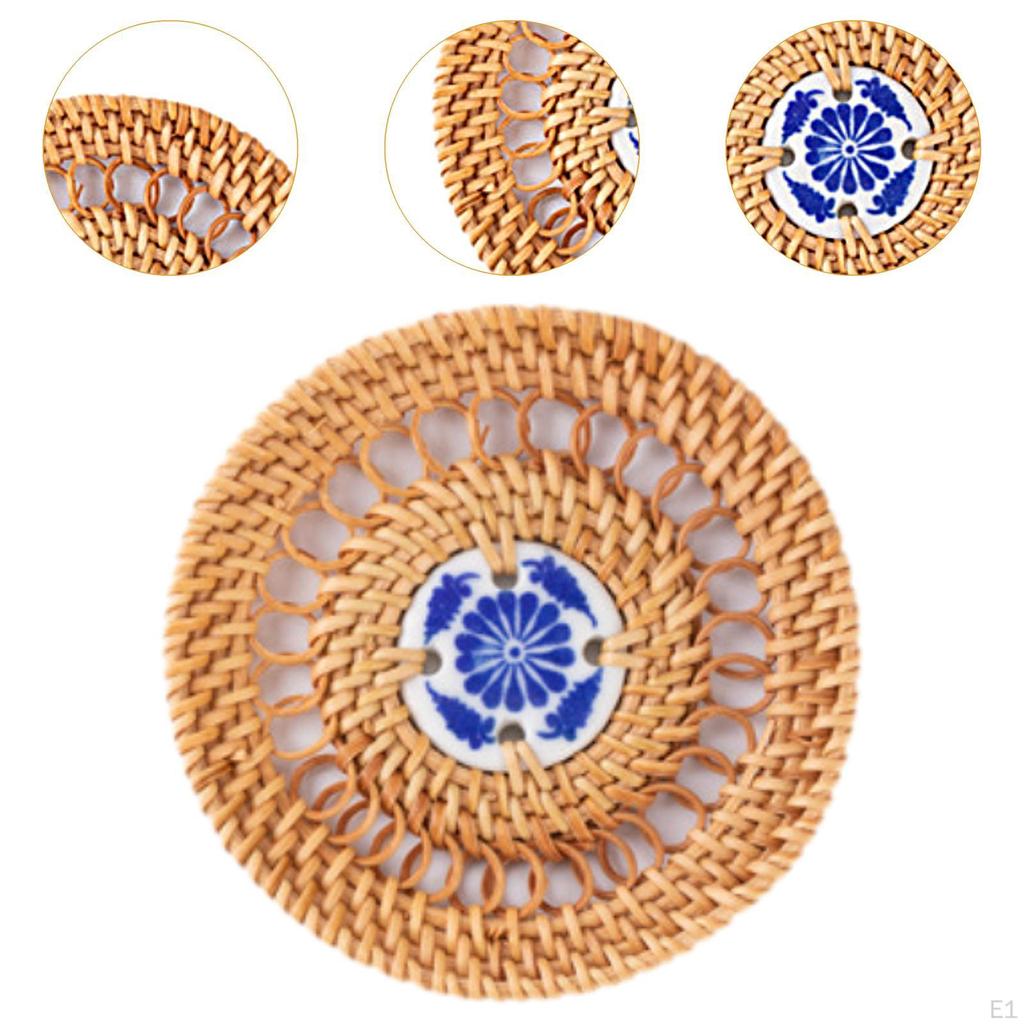 Runder gewebter Platzset Rattan-Platzset, Boho, Bauernhaus, Rutschfeste Webart Tischset für Innen