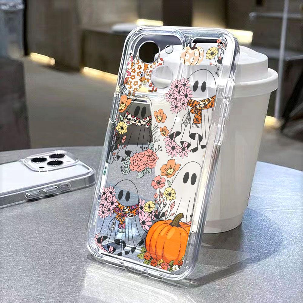 Floral Ghost Pumpkin Halloween Transparent soft TPU Phone Case for Xiaomi Redmi Note 15 14 13 12 11 10 Pro Plus 4G 5G Soft Cover