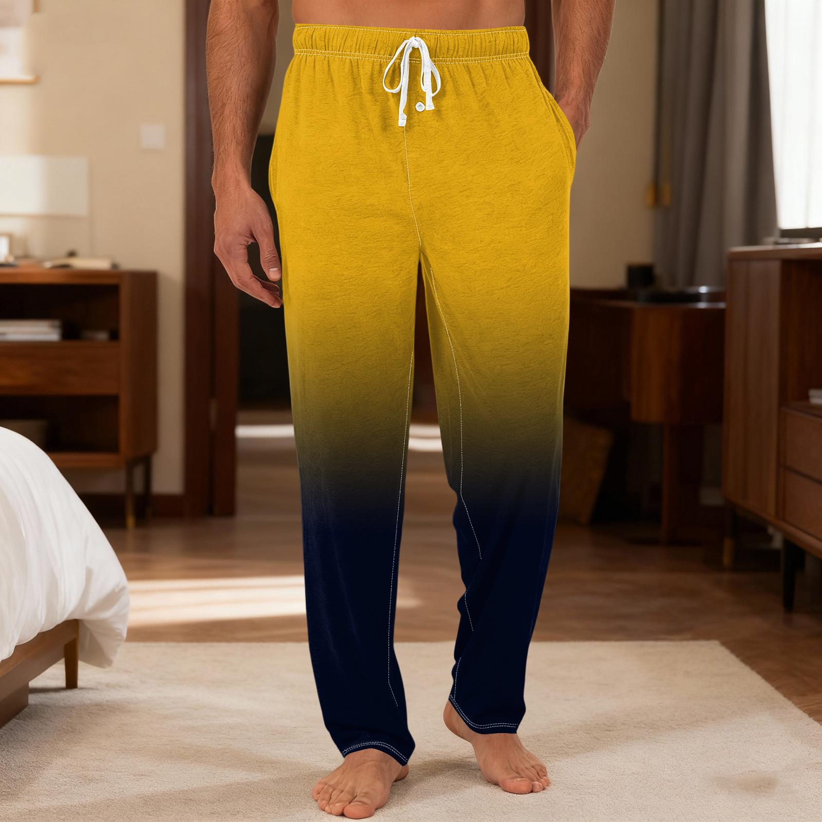 

Мужские повседневные брюки с однотонным вязанным узором и карманами для домашней пижамы XL жёлтый