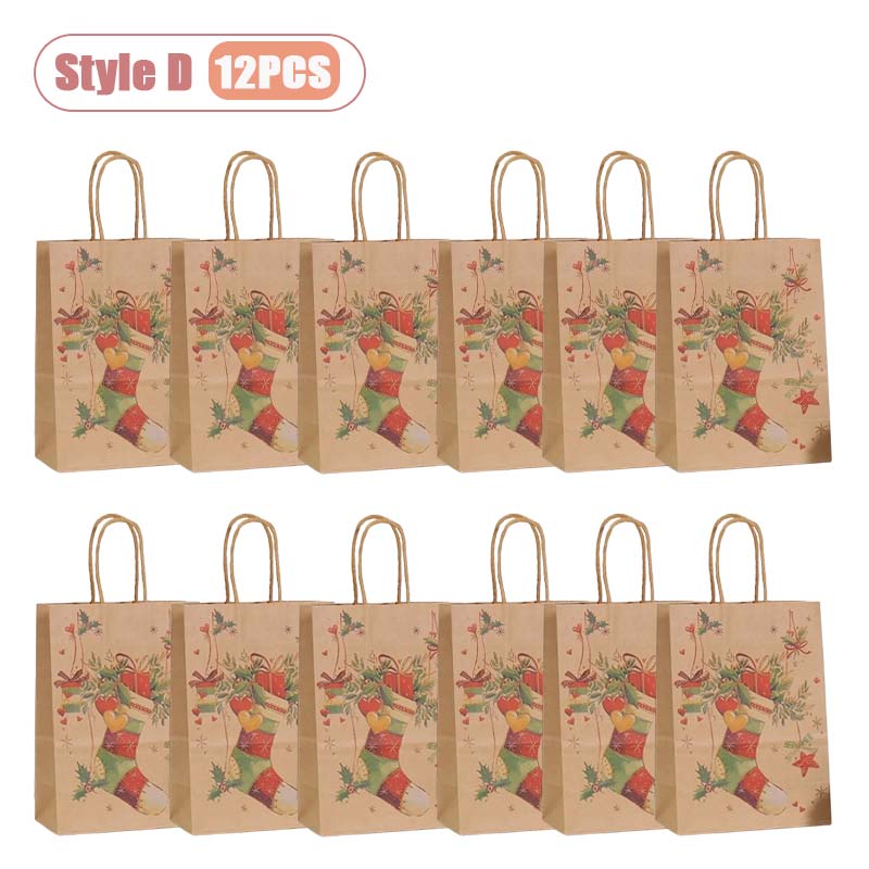 12-48PC Handheld Christmas Kraft Paper Gift Bag Durable Eco Friendly Holiday Party Paper Bag Festive Gift Wrapping Holiday Gift