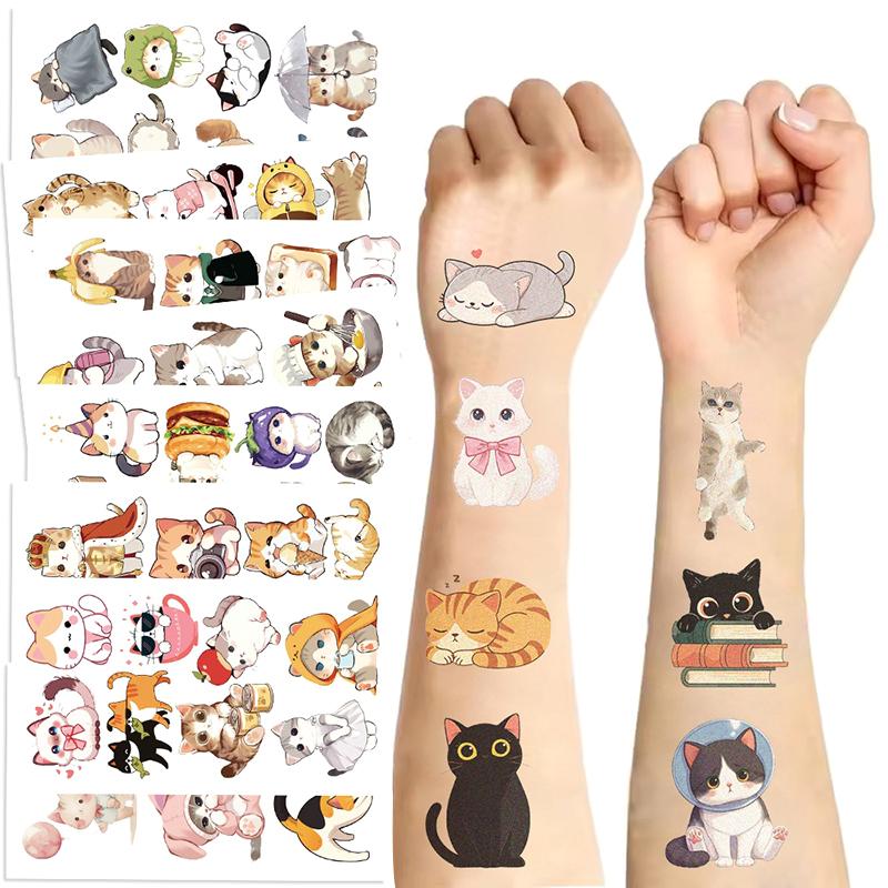 10Pcs/Set  Cartoon Cat Temporary Tattoo Stickers Cute Cat Children Waterproof Tattoo For Kids Funny Birthday Gift