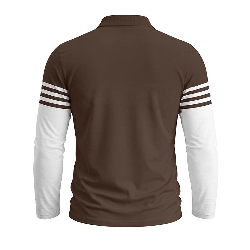 Men Striped Color Block Long Sleeve Polo Shirts Autumn Turn-Down Collar Patchwork Tops Casual Daily Golf T Shirts