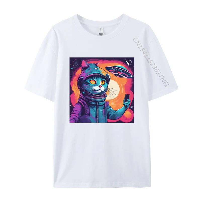 Cat Ufo Selfie Tshirt Kitten Lover Cat Tee Printed Tshirts For Men Cotton T Shirt Cool Faddish Casual