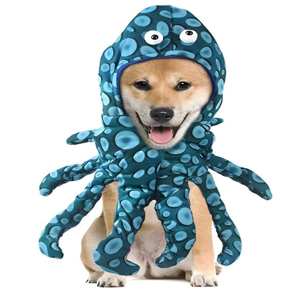 Creative Pet Transformation Outfit Octopus Shape Polyester Halloween Pet Clothes Funny Blue Puppy Halloween Dress Winter Apparel