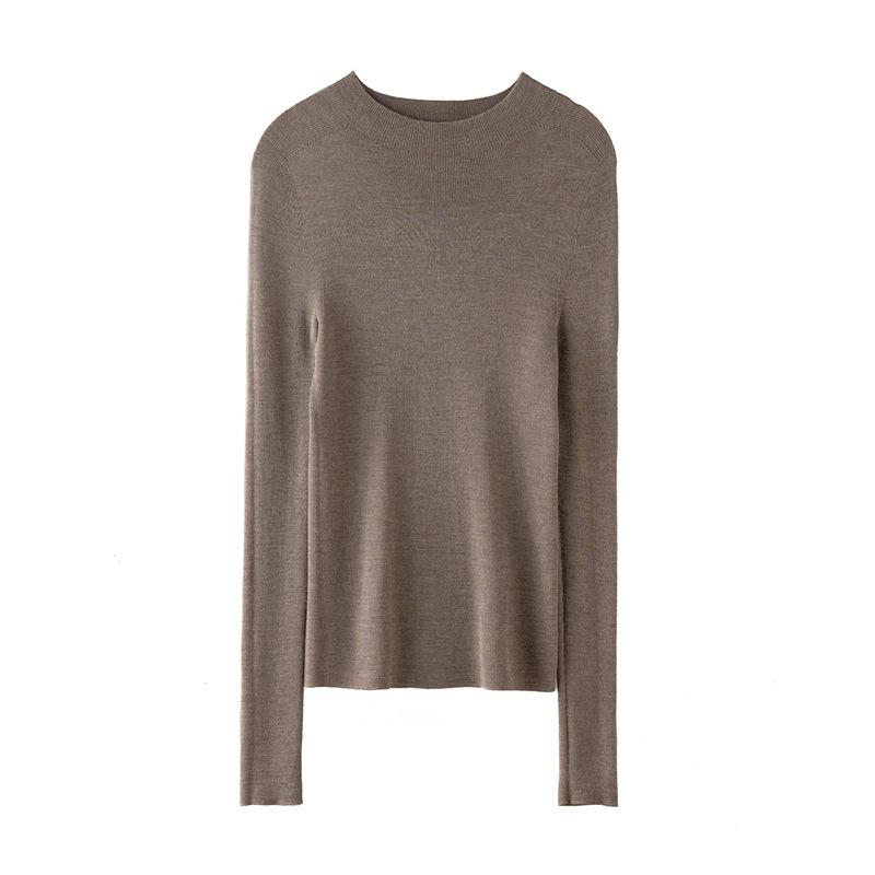 Women's Seamless 60-Count Fine Wool Half-High Neck Knit Sweater - Slim Fit Autumn/Winter Base Layer