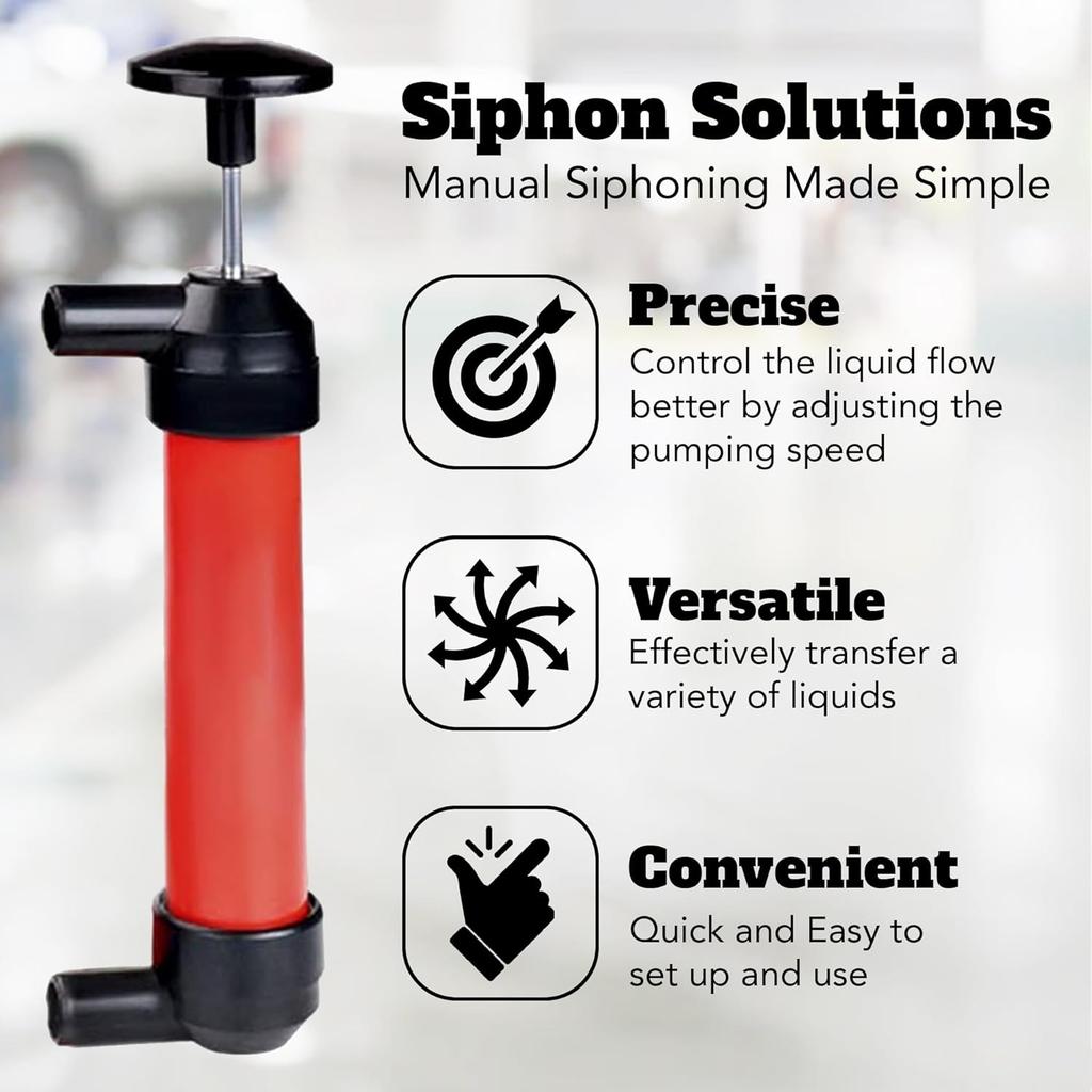 Vila Multi-use Manual Fuel Transfer Pump Kit - Portable Water & Gas Siphon, 15" Siphon Hose, Liquid Transfer for Automotive, Rain Barrels & Water