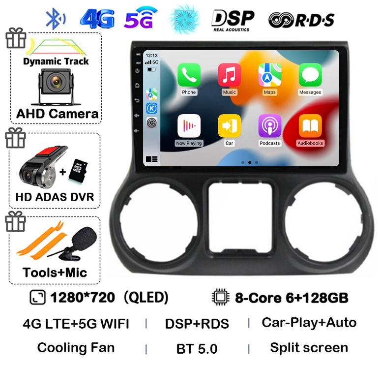 Android 14 Carplay Auto WIFI+4G For Jeep Wrangler 3 JK 2010 2011 2012-2018 Car Radio Multimedia Player GPS 360 Camera Stereo DSP