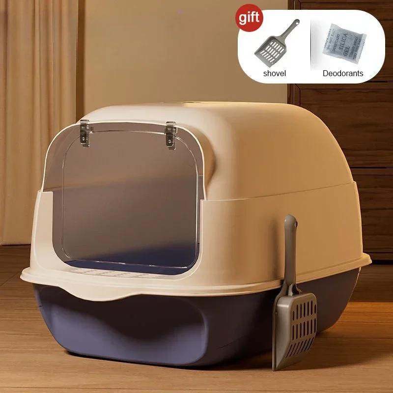 Large Capacity Cat Litter Box Fully Enclosed Sandbox Pet Anti Splash Toilet Spillproof Deodorant Cat Toilet Removable Cat Bedpan