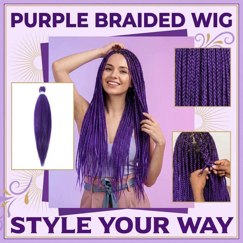 Purple Big Braid Wig For Stage Party Halloween Costume Role Play