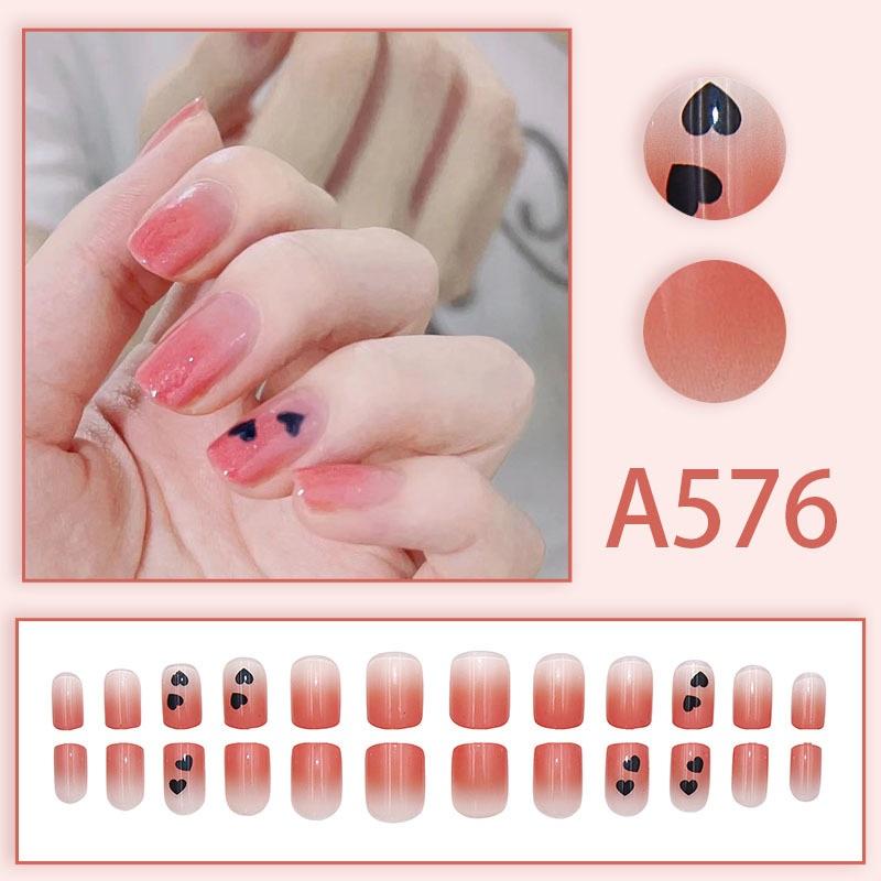 Winter fresh and simple pure lust style bride dance wear nails rainbow love rose fake nails
