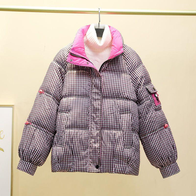 

Модная свободная короткая женская хлопковая куртка, зимнее хлопковое пальто в сетку в корейском стиле M розовый