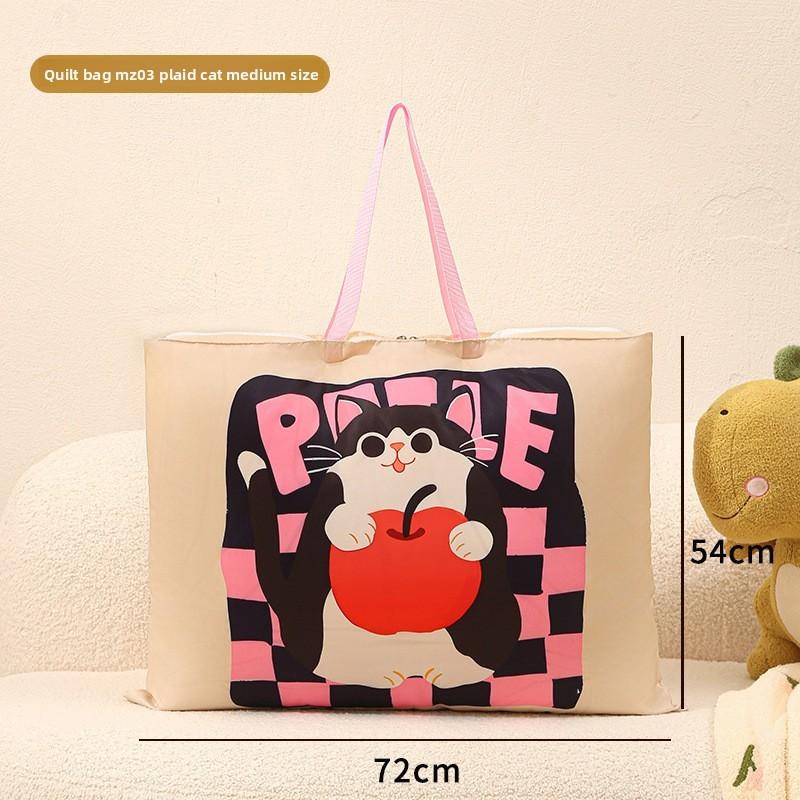 Cartoon Cat Plush Cotton Comforter Storage Bag For Travel And Bedroom Organization