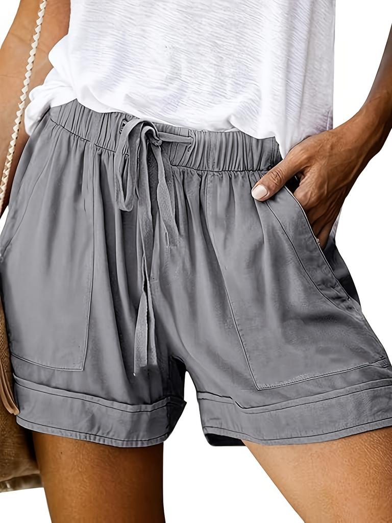Shorts décontractés d'été pour femmes, couleur unie, coton et lin, coupe ample, cordon de serrage, poche, couleur unie