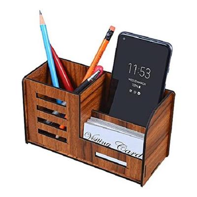 Porta-Canetas com Porta-Cartões de Visita e Porta-Celular Multiuso Organizador de Mesa de Papelaria de Madeira Porta-Lápis e Canetas para Mesa de Escritório