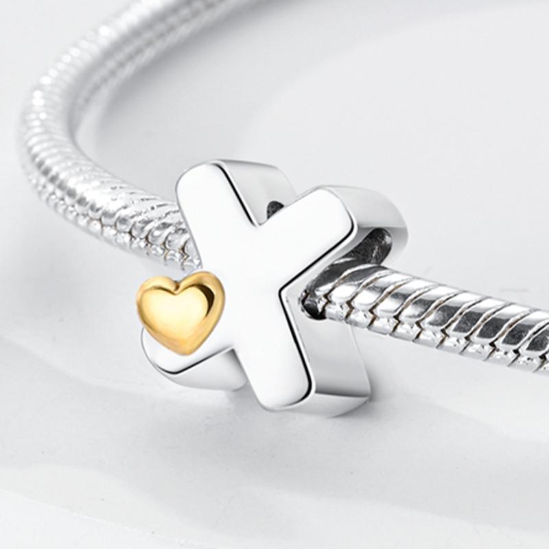 Original A-Z Alphabet Charms Bead 925 Silver 26 Letters CZ Zircon Heart Love Charm Fit Bracelet Bangle Jewelry Making