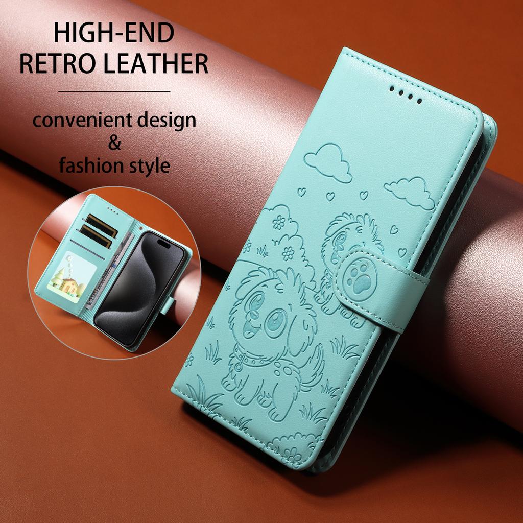 For Motorola Moto G86 Power 5G/Motorola Moto G86 5G Case RFID Blocking Imprinted Dog Pattern PU Leather Phone Cover with Wrist Strap