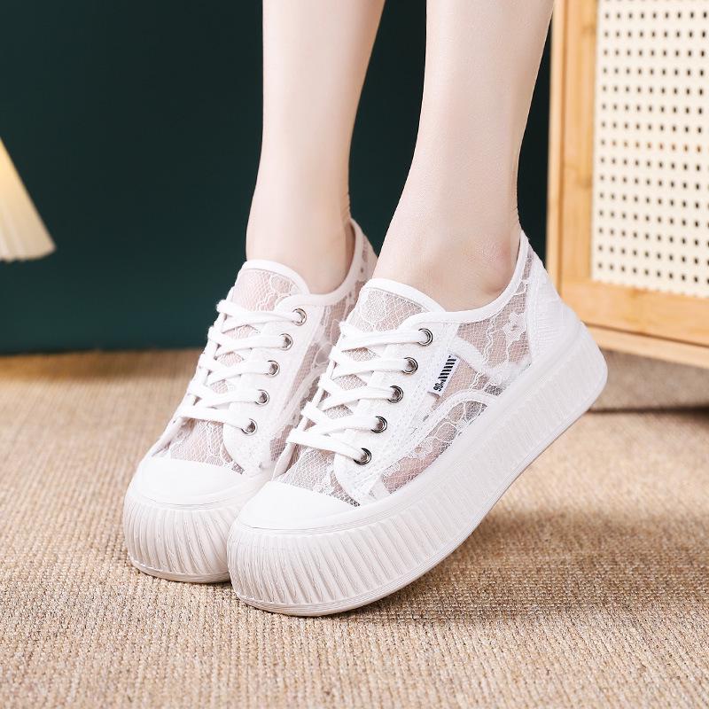 

[Распродажа] 2025 Новые женские кеды из белого парусина на толстой подошве 38 белый