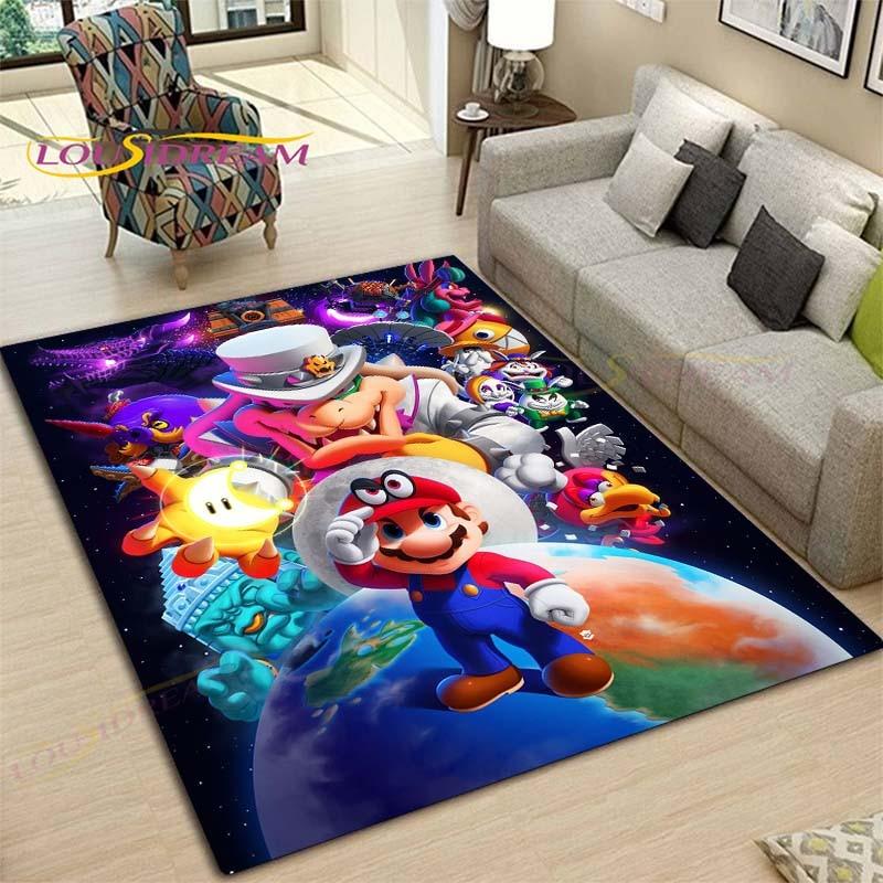 Tapetes com Padrão Anime Mario Bros para Sala de Estar Tapete de Área Antiderrapante Tapetes para Quarto de Crianças Tapete de Yoga Tapete Grande Decoração