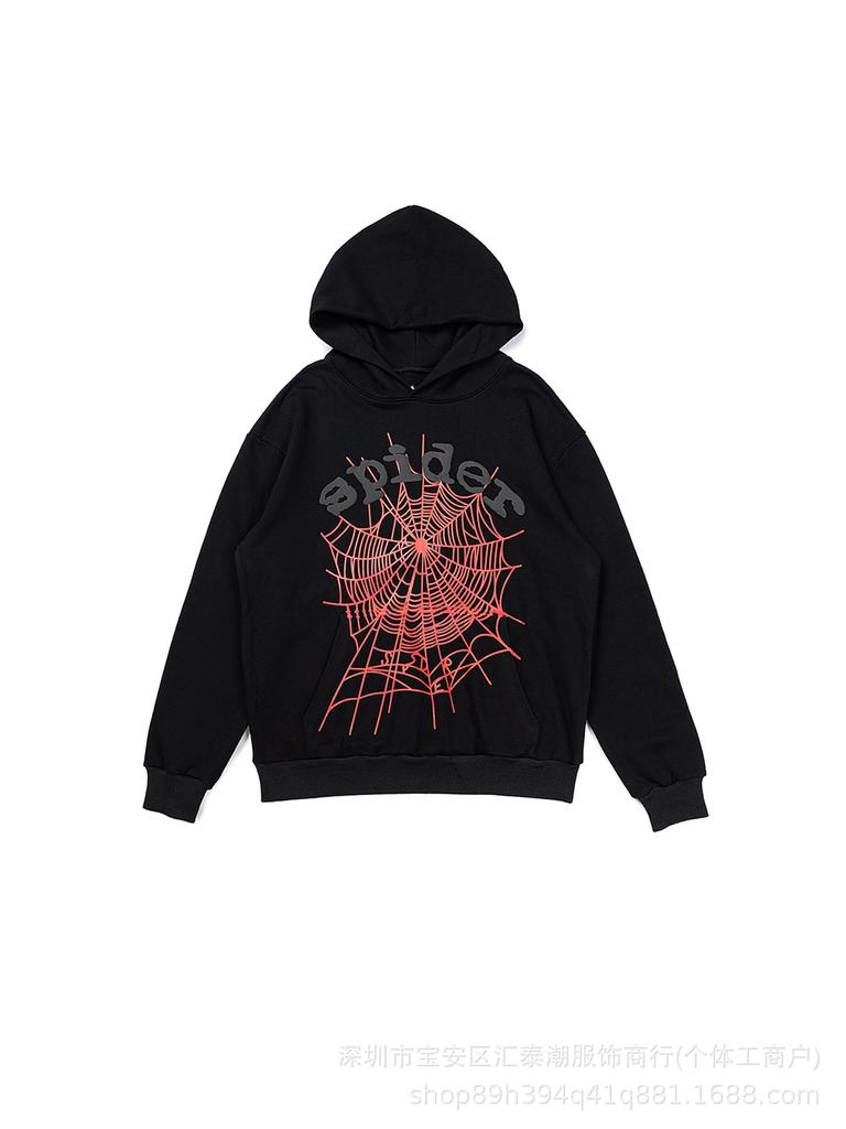 Sp5der5555 Těžká bavlněná froté mikina s kapucí a tepláky se síťovanými pěnovými písmeny