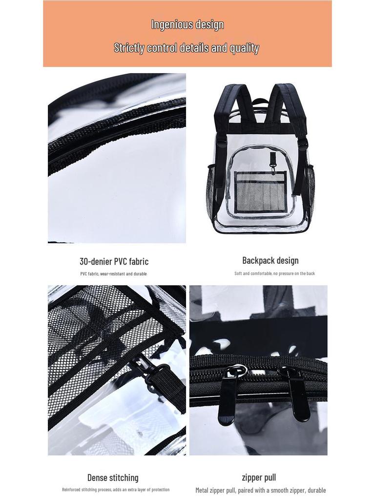 Zaino Tracolla in PVC Trasparente - Impermeabile, Grande Capacità, Borsa Ita Unisex Adatta per Studenti