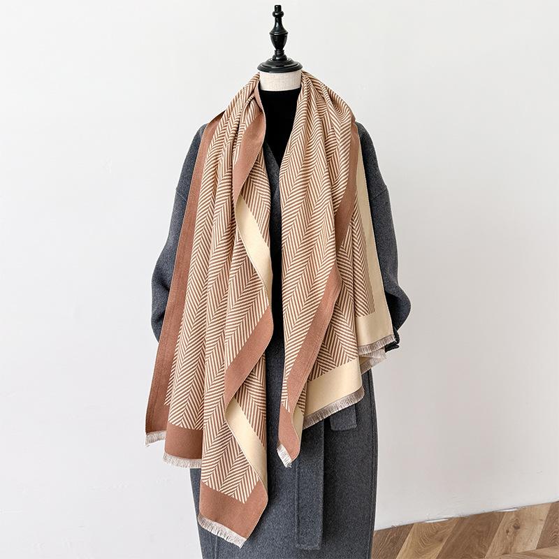 Geometric Stripes Simple Style Autumn And Winter Double-Sided Imitation Cashmere Scarf Winter High-End Warm Shawl