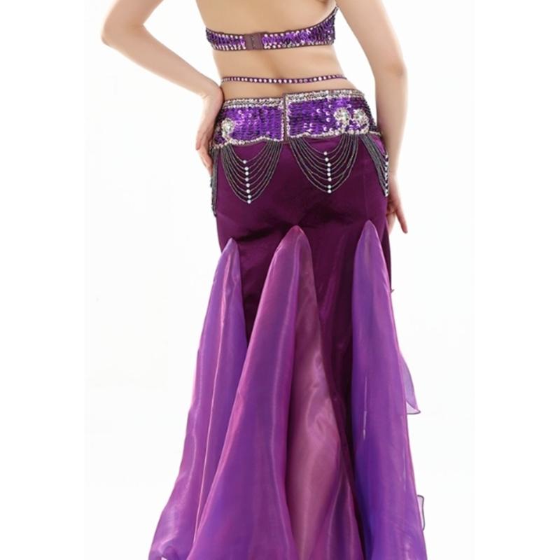 Professional Belly Dance Skirt with Elegant Wavy Hem and Single Slit for Flexible Stage Movement and Safety