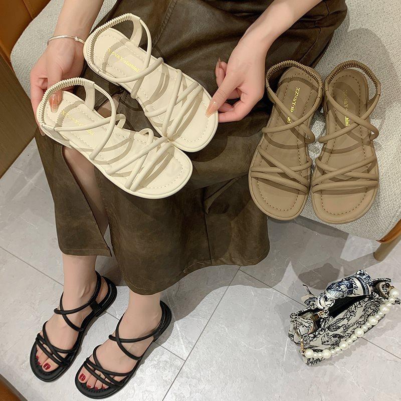Women's Summer Sandals 2025 New Summer Flat Bottom Casual Beach Shoes Open Toe Non-slip Soft Roman Sandals Flat Casual Shoes
