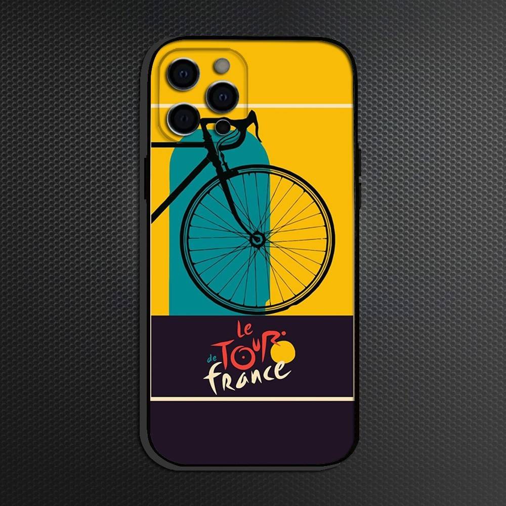 T-Tour De France Bicycle Phone Case For iPhone 16,15,14,13,12,11 Plus,Pro Max, Soft Silicone Black Cover