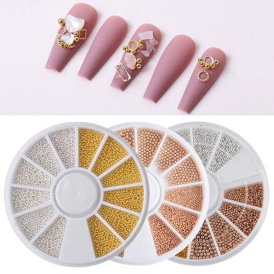 1 Tekerlek Mix Boyutları Nail Art Havyar Boncuk Minik Çelik Boncuk Tırnak Dekorasyon Manikür Aracı Altın Gümüş Gül Altın Renkli