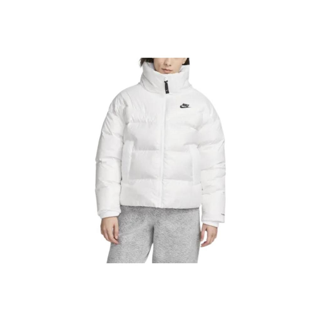 Nike Therma-FIT City Series Kurtka puchowa z nadrukiem logo, z wysokim kołnierzem, damska, odzież wierzchnia, biała DV0555-100