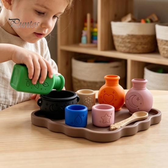 Interactive Sensory Exploration Gear Magic Potion Play Set, 3D Printed Making Pretend Kit Creative Imaginative Props with Bottles, Bowl, Spoon,