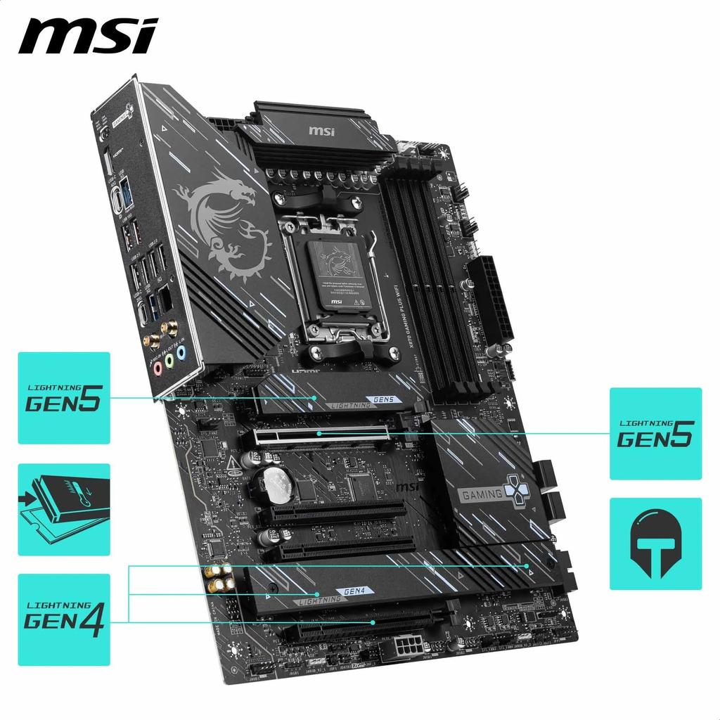 MSI X870 GAMING PLUS WIFI ATX Unterstützt AMD Ryzen SPS DDR5 Memory Boost PCIe x16 Motherboard, - 9000/8000/7000 Prozessoren, AM5-60A VRM, 8200+ MT/s