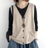 Vintage Arts Style Knitted Vest Female Solid Color Sleeveless Button V-Neck Waistcoat Women Casual Loose Knitwear Coats