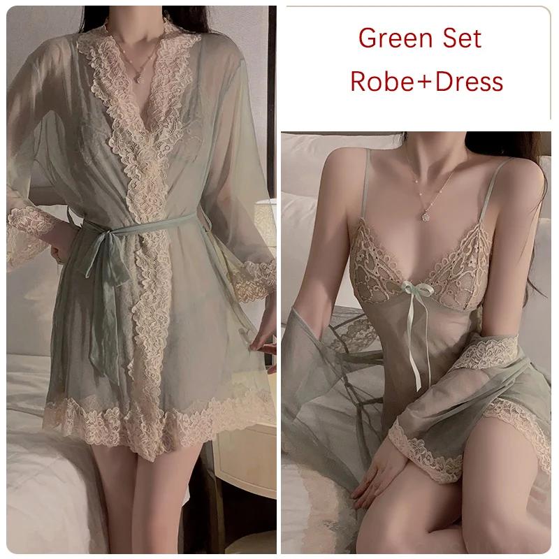 Dame Silke Pyjamassett Gjennomsiktig Mesh Gjennomsiktig Spaghettistropp Pyjamas Dame Nattkjole Sexy