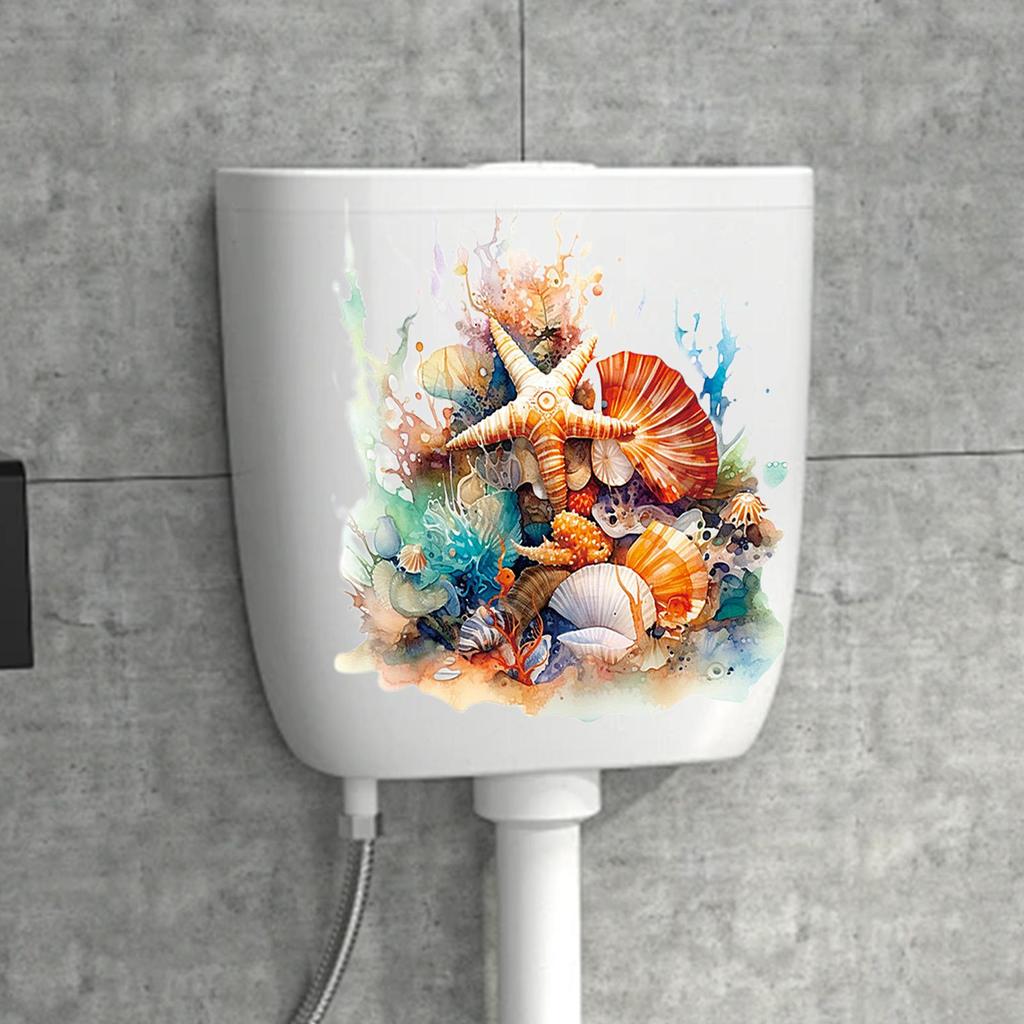 Underwater World Toilet Stickers: Coral, Starfish, and Fish; Bathroom Toilet Seat Decorative Stickers; Bathroom Toilet Stickers